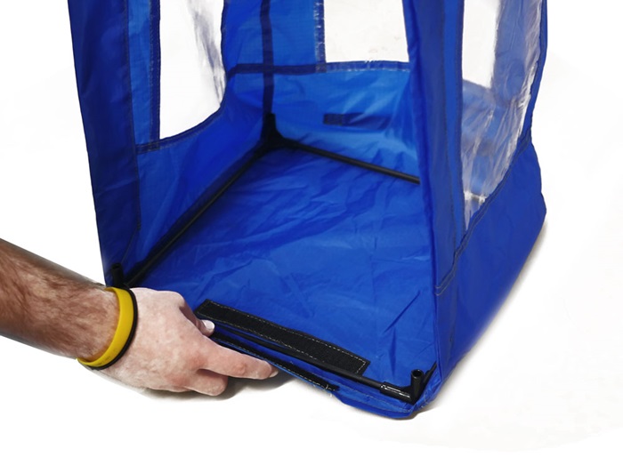 Secure the base to the tent shell with the pre-aligned Velcro strips.