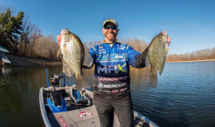 Pro Brandon Lester Poses with Two Crappie
